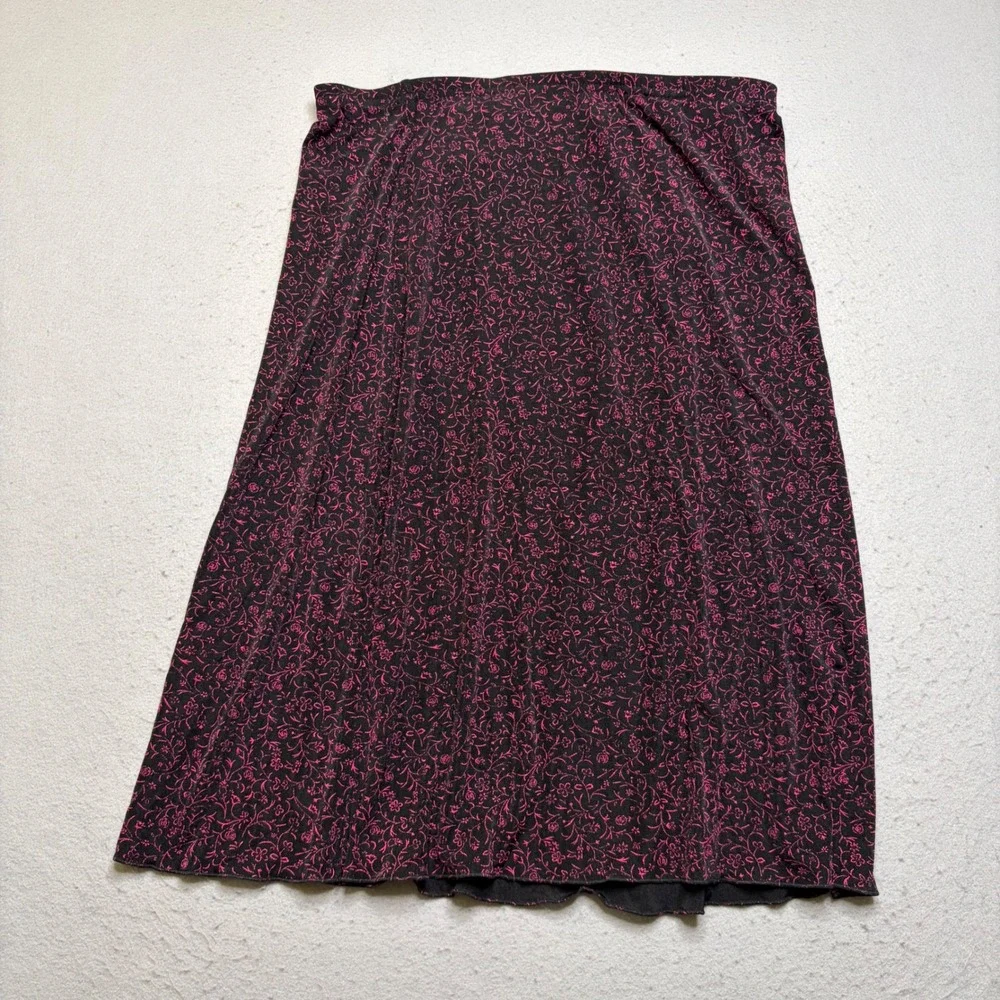 Briggs New York Skirt Womens L Black Pink Floral Y2K Midi Stretchy Made in USA